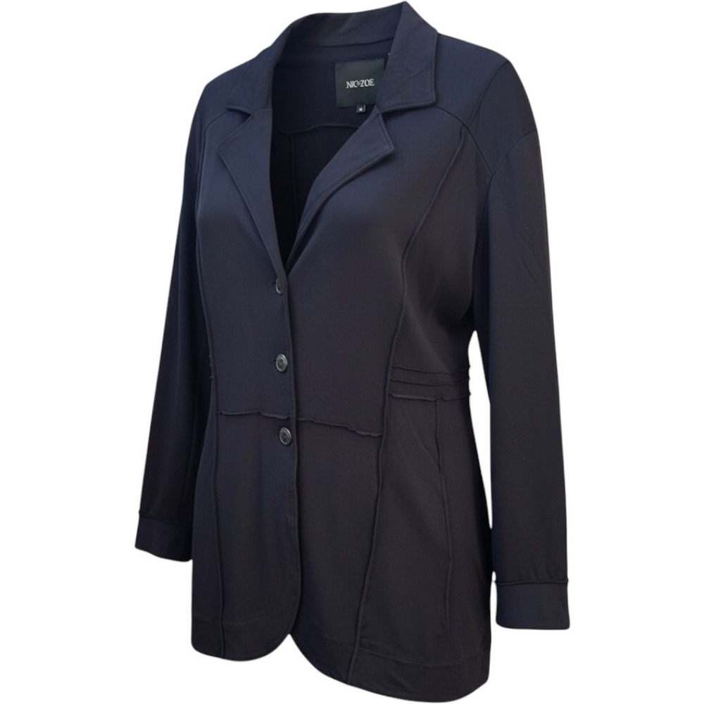 NIC+ZOE Womens Black Knit Longline Blazer Raw Edge Seam Jacket Plus Size 2X